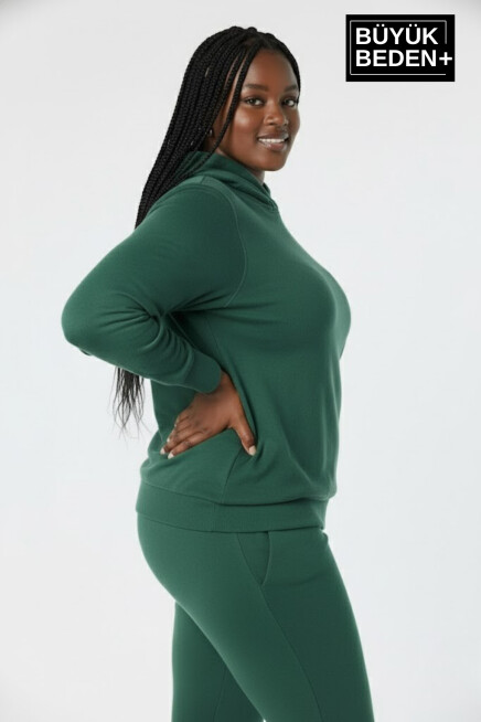 Kadın Büyük Beden Kapşonlu ince Sweatshirt SPR24BSWK57