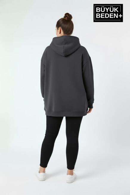 Kadın Büyük Beden Kapüşonlu El yazılı Brooklyn Baskılı Rahat Kalıp Sweatshirt SPR26BSWK958