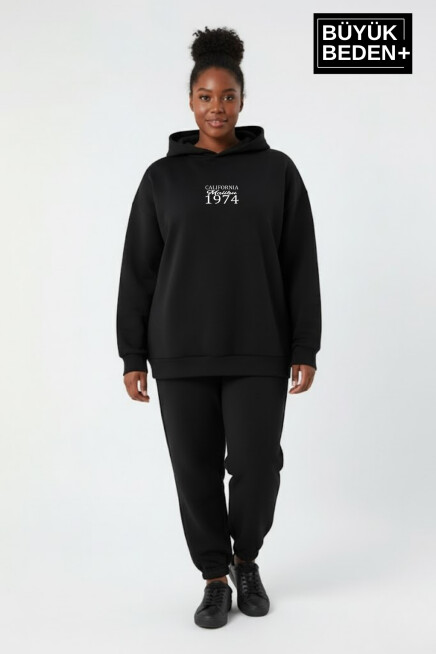Kadın Büyük Beden California 1974 Baskılı Kapüşonlu Sweat – Rahat Kalıp Hoodie SPR26BSWK965