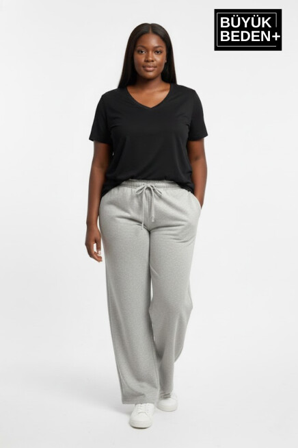Kadın Büyük Beden Rahat Kesim Paça Reçmeli İnce Eşofman Altı SPR26EAK952