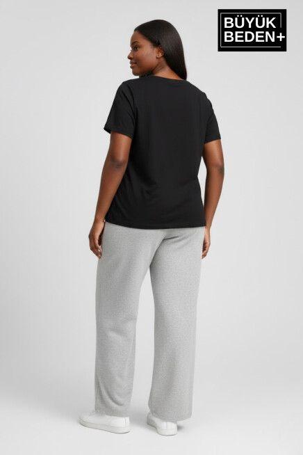 Kadın Büyük Beden Rahat Kesim Paça Reçme AR Baskılı İnce Eşofman Altı SPR26EAK952-1