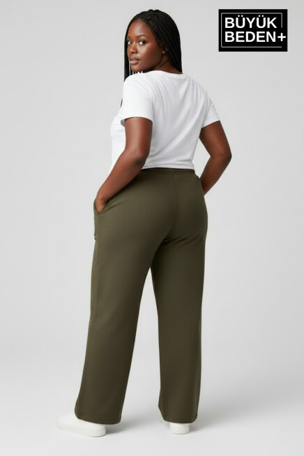 Kadın Büyük Beden Rahat Kesim Paça Reçme AR Baskılı İnce Eşofman Altı SPR26EAK952-1