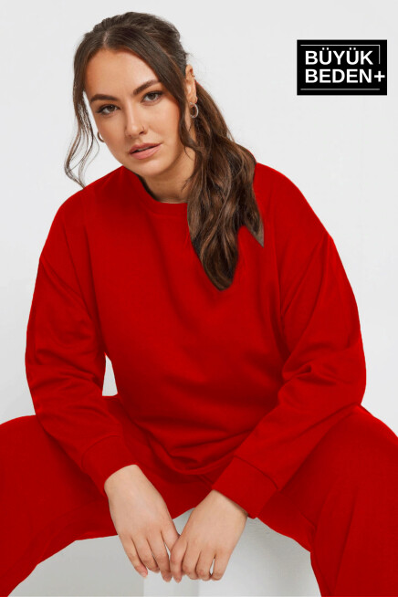 Süperlife Kadın Büyük Beden Bisiklet Yaka İnce Sweatshirt SPR24BSWK56
