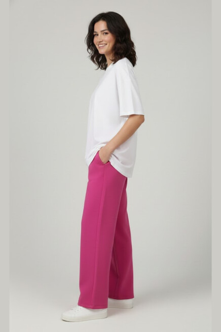 Kadın İki İplik Rahat Kalıp Yüksek Bel Geniş Paça Pantolon SPR26EAK988