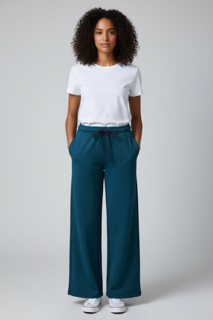 Kadın İki İplik Rahat Kalıp Yüksek Bel Geniş Paça Pantolon SPR26EAK988