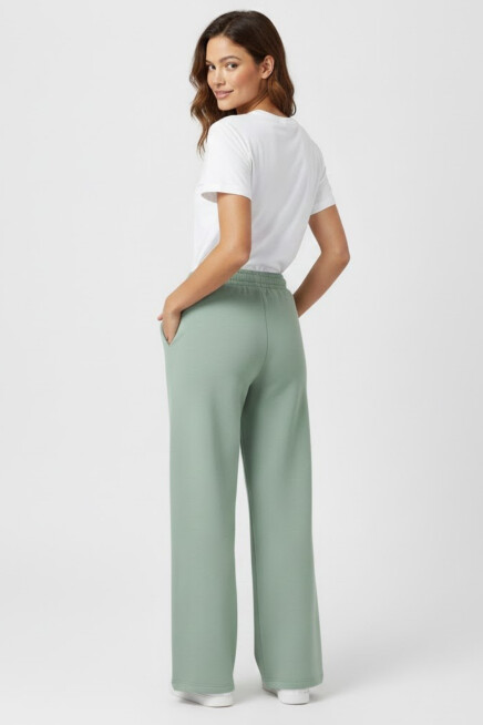 Kadın İki İplik Rahat Kalıp Yüksek Bel Geniş Paça Pantolon SPR26EAK988