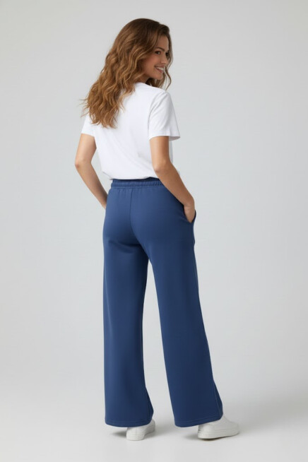 Kadın İki İplik Rahat Kalıp Yüksek Bel Geniş Paça Pantolon SPR26EAK988