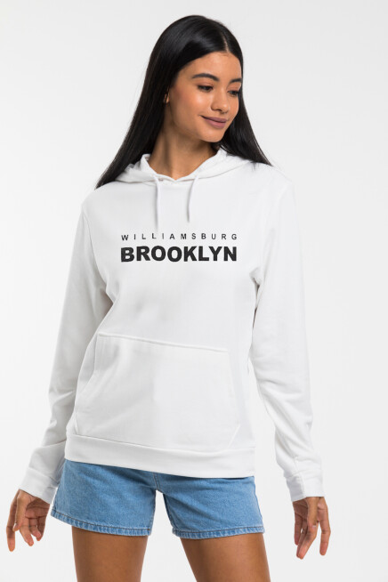 Süperlife Kadın Kapşonlu Rahat Kalıp İnce Wıllamsburg Brooklyn Baskılı Swetashırt spr24swk123