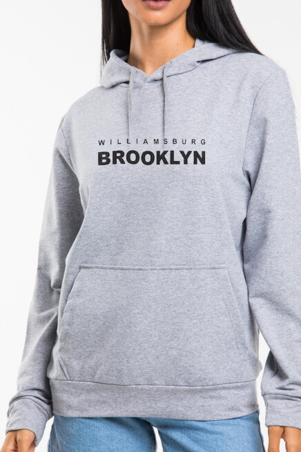 Süperlife Kadın Kapşonlu Rahat Kalıp İnce Wıllamsburg Brooklyn Baskılı Swetashırt spr24swk123