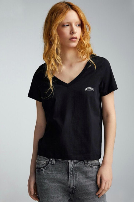 Süperlife Kadın V Yaka New York Tshirt SPR25TSK20