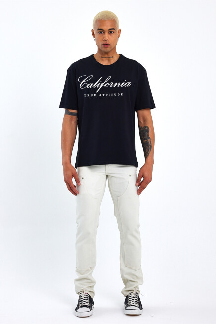Süperlife Erkek Bisiklet Yaka El Yazılı Brooklyn Baskılı Tshirt SPR25TS32