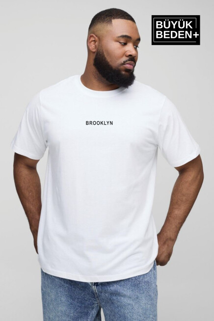 Süperlife Erkek Büyük Beden Orta Brooklyn Baskılı Bisiklet Yaka Tshırt SPR25BTS11