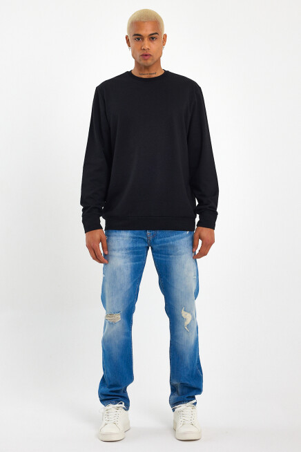 Süperlife Erkek Gri Bisiklet Yaka Ribanalı Regular Fit Sweatshirt spr26swk930