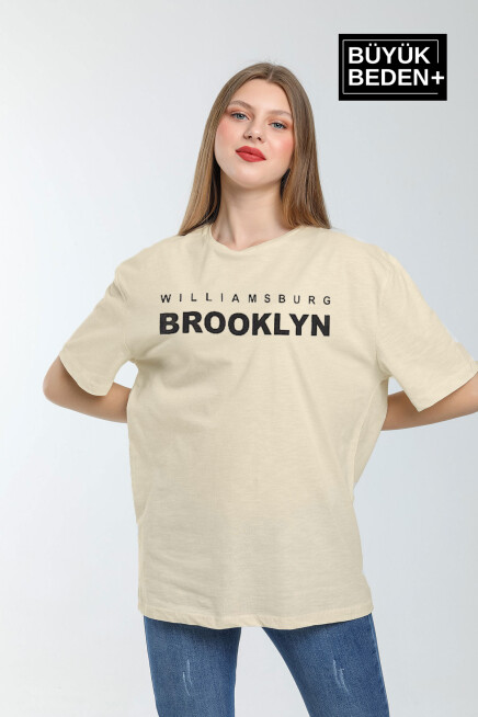 Süperlife Kadın Büyük Beden Willams.Brooklyn Baskılı Bisiklet Yaka Tshırt SPR25BTSK15