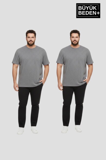 Büyük Beden Erkek Basic Bisiklet Yaka 2li Tişört Seti 3XL-6XL SPR26BTS510+2