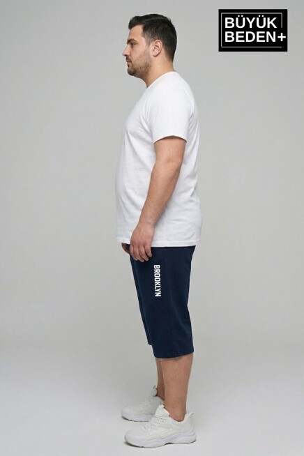 Büyük Beden Erkek Kapri Şort Brooklyn Baskılı Rahat Kalıp 3XL-6XL SPR26BSR591-02