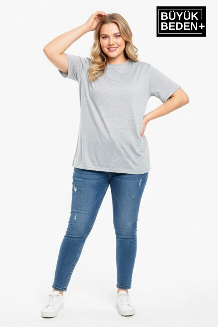 Büyük Beden Kadın Basic Tişört – Pamuklu Düz T-Shirt 3XL-6XL SPR26BTSK10