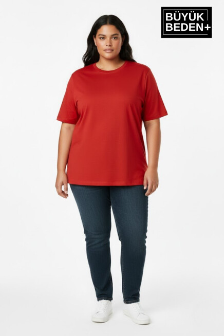 Büyük Beden Kadın Basic Tişört – Pamuklu Düz T-Shirt 3XL-6XL SPR26BTSK510