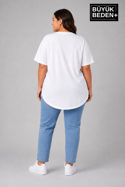 Büyük Beden Kadın Bisiklet Yaka Basic Oval Etek Detalylı 3xl-6xl Uzun Tunik SPR26BTSK502