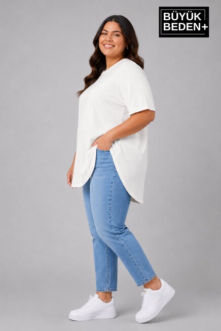 Büyük Beden Kadın Bisiklet Yaka Basic Oval Etek Detalylı 3xl-6xl Uzun Tunik SPR26BTSK502