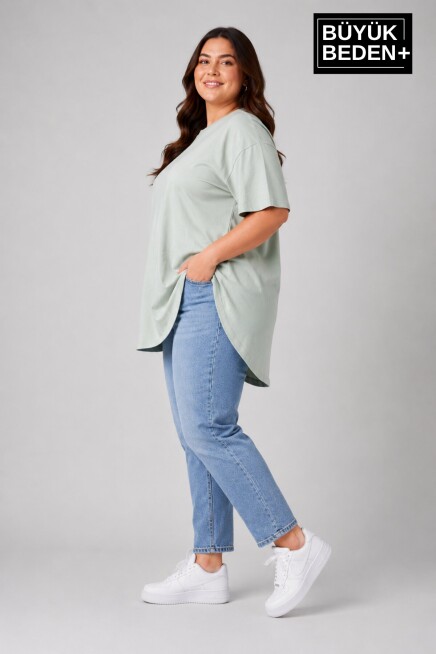 Büyük Beden Kadın Bisiklet Yaka Basic Oval Etek Detalylı 3xl-6xl Uzun Tunik SPR26BTSK502