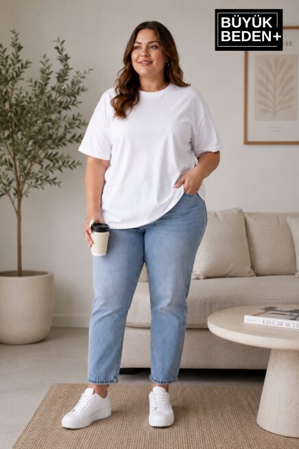 Büyük Beden Kadın Bisiklet Yaka Yırtmaç Detaylı 3XL-6XL Tunik Tişört SPR26BTSK501