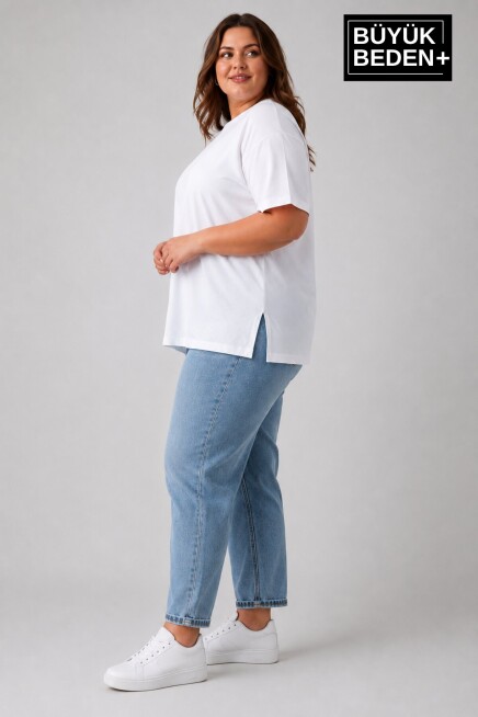 Büyük Beden Kadın Bisiklet Yaka Yırtmaç Detaylı 3XL-6XL Tunik Tişört SPR26BTSK501