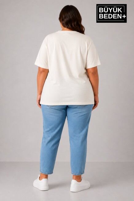 Büyük Beden Kadın Bisiklet Yaka Yırtmaç Detaylı 3XL-6XL Tunik Tişört SPR26BTSK501