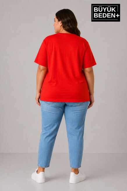 Büyük Beden Kadın Bisiklet Yaka Yırtmaç Detaylı 3XL-6XL Tunik Tişört SPR26BTSK501