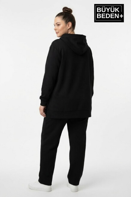 Büyük Beden Kapşonlu A Baskılı Tunik ince Sweatshırt  SPR26BTK991-3