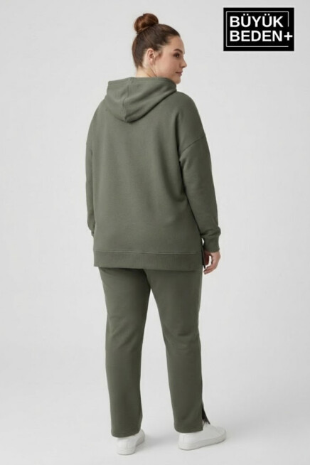 Büyük Beden Kapşonlu Capri İsland Baskılı Tunik ince Sweatshırt  SPR26BTK991-2