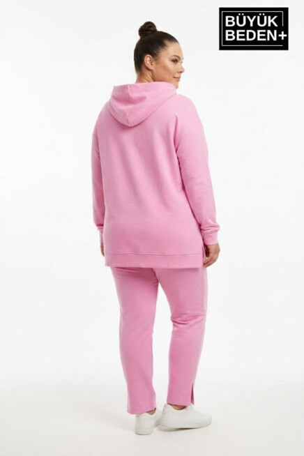 Büyük Beden Kapşonlu NY Newyork Baskılı Tunik ince Sweatshırt  SPR26BTK991-1