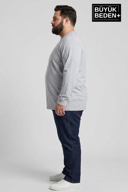 Erkek Büyük Beden 2li Set Uzun Kollu 2 İplik Bisiklet Yaka Tişört SPR26BEA942+2