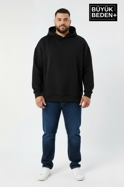 Erkek Büyük Beden 3 lü Set  Kollar Ve Etek Ribanalı ince Kapşonlu Swatshırt SPR26BSW957+3