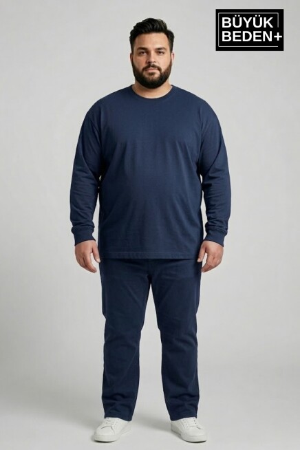 Erkek Büyük Beden 3lü Set Uzun Kollu 2 İplik Bisiklet Yaka Tişört SPR26BEA942+3