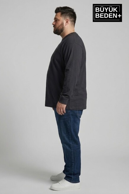 Erkek Büyük Beden 3lü Set Uzun Kollu 2 İplik Bisiklet Yaka Tişört SPR26BEA942+3