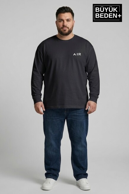 Erkek Büyük Beden Air Baskılı 2 İplik Bisiklet Yaka Tişört SPR26BTS942-1