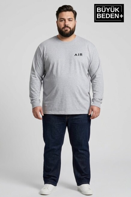Erkek Büyük Beden Air Baskılı 2 İplik Bisiklet Yaka Tişört SPR26BTS942-1