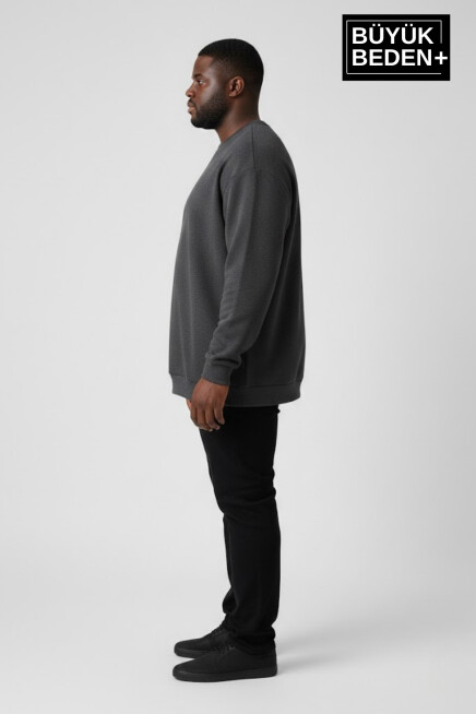 Erkek Büyük Beden Bisiklet Yaka Kollar ve Etek Ribanalı İnce Sweatshirt SPR26BSW956