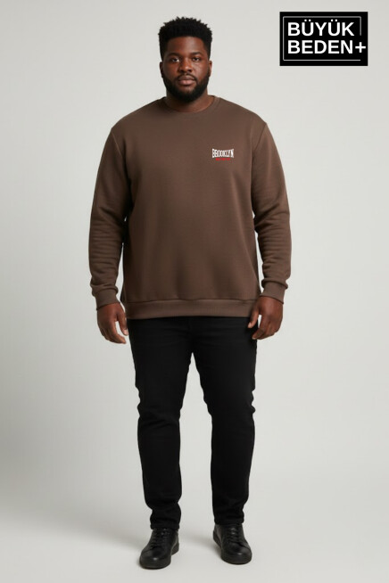 Erkek Büyük Beden BROOKLYN 1970 Baskılı Bisilet Yaka İnce Sweatshirt SPR26BSW956-3