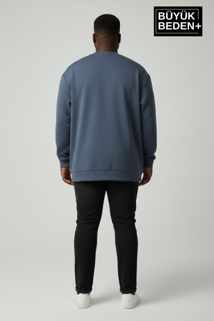 Erkek Büyük Beden BROOKLYN 1970 Baskılı Bisilet Yaka İnce Sweatshirt SPR26BSW956-3