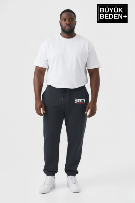 Erkek Büyük Beden BROOKLYN 1970 Baskılı Paça Lastikli  Jogger İnce Eşofman Altı SPR26BEA951-3