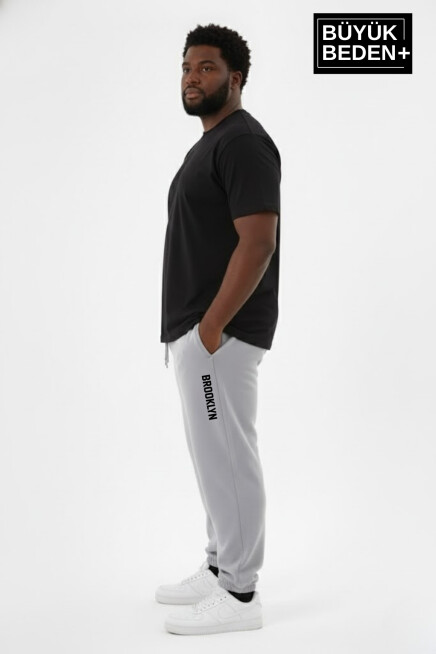 Erkek Büyük Beden BROOKLYN Baskılı Paça Lastikli  Jogger İnce Eşofman Altı  SPR26BEA951-2