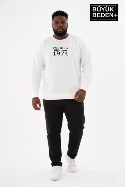 Erkek Büyük Beden California 1974 Baskılı Bisilet Yaka Sweatshirt SPR26BSW956-2