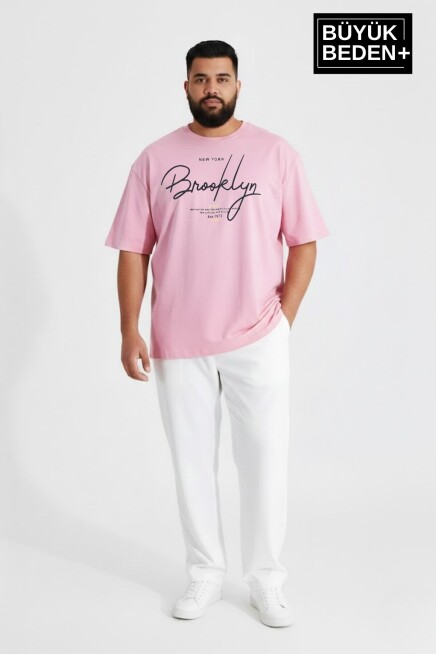 Erkek Büyük Beden El Yazılı Brooklyn Baskılı 3xl-6xl Bisiklet Yaka Tshırt SPR26BTS510-6