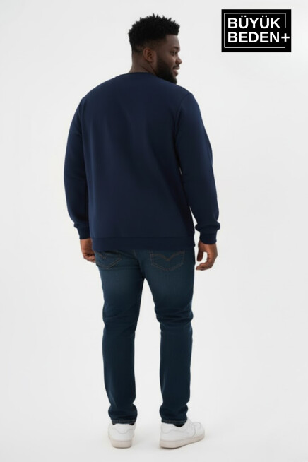 Erkek Büyük Beden El Yazılı Brooklyn Baskılı Bisiklet Yaka Sweatshirt SPR26BSW956-6