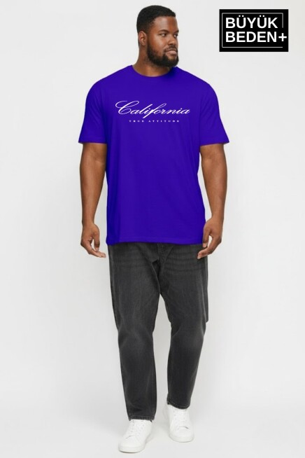 Süperlife Erkek Büyük Beden El Yazılı California Baskılı 3xl-6xl Bisiklet Yaka Tshırt SPR26TBS510-07