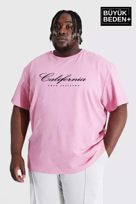 Erkek Büyük Beden El Yazılı California Baskılı 3xl-6xl Bisiklet Yaka Tshırt SPR26TBS510-07