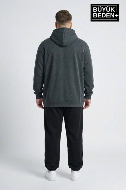 Erkek Büyük Beden İnce Kapşonlu M Baskılı Swatshırt SPR26BSW957-13