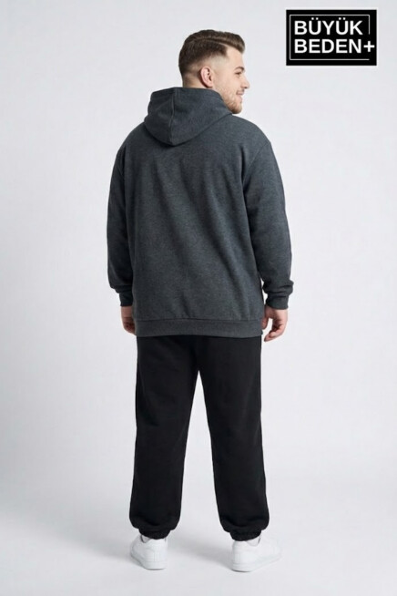 Erkek Büyük Beden İnce Kapşonlu NY Newyork Baskılı ince Swatshırt SPR26BSW957-15